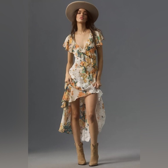 NWT By Anthropologie V-Neck Ruffle Lace Slip Dress - Picture 9 of 9